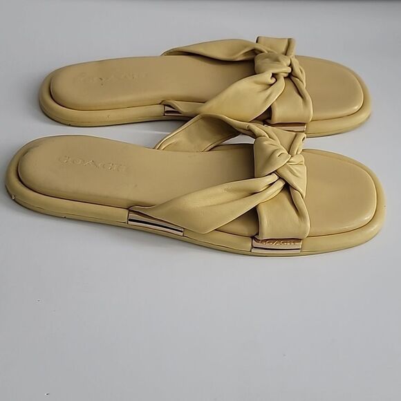 Coach Brooklyn Ivory Leather Knot Flat Slip On Sandals - Picture 1 of 9